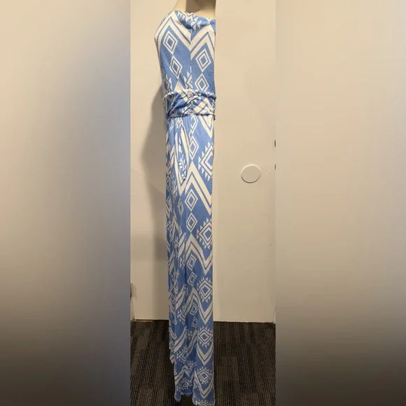 Blue and White Strapless Maxi Dress - Picture 2 of 5